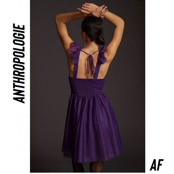 ANTHROPOLOGIE MAEVE TULLE MINI DRESS PURPLE NEW LARGE - Picture 4 of 8
